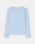 The CLOSED Basic Long Sleeve Tee is made from soft modal cotton with light blue and white stripes, a crew neckline, and a relaxed fit.