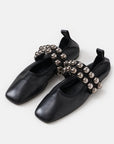 The CLOSED Ballerina flats in black leather feature square toes, double straps with large silver metallic beads, and a leather insole. Shown on a plain white background.