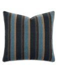 The Hig Striped Pillow by Eastern Accents is a rectangular pillow featuring vertical stripes in shades of blue, brown, and beige. The ribbed texture of the fabric adds depth to the pattern, while neatly finished edges give it a clean, tailored appearance. It includes a feather down insert and is dry clean only.
