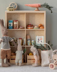 Miniature grocery items in a box by Maileg, perfect for kids’ pretend play kitchens or toy shops.