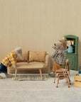 Maileg Mouse Hole Farmhouse living room styled with toy mice, vintage furnishings, and cozy accessories.