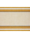 The Antibes Natural Towels Set-2 by Caravan features a rectangular beige design with mustard yellow and brown stripes on the top and bottom edges, inspired by classic French country tea towels, shown against a white background.