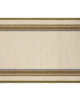 The Caravan Antibes Natural Towels Set-2 features a rectangular beige design with two sets of parallel brown and gray stripes near the edges, inspired by classic French country tea towels.
