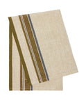 A set of two Antibes Natural Towels by Caravan, folded to show beige fabric with vertical olive green and dark blue stripes on one side, displayed against a white background.