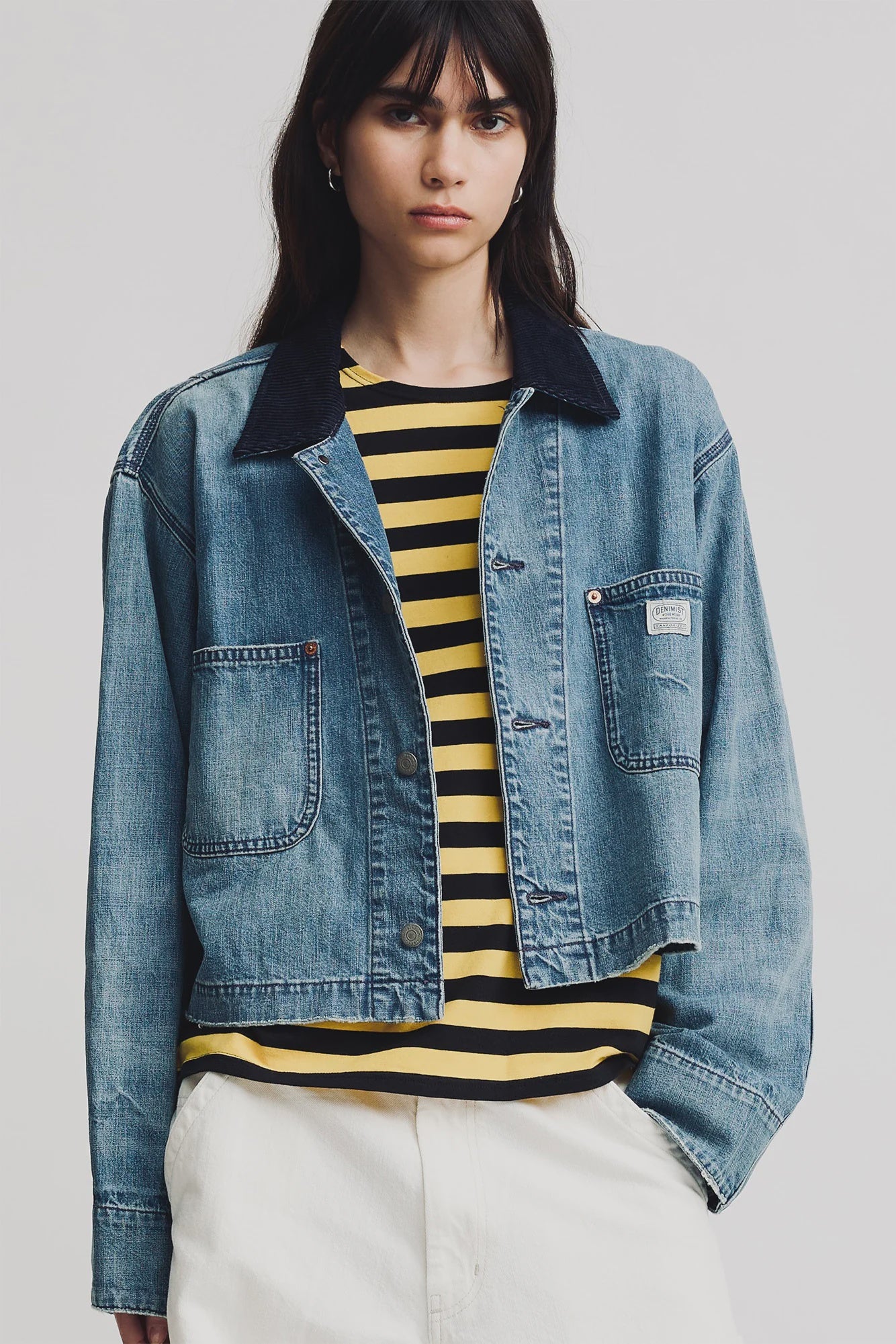 【COLOR iN ID】How Vintage Crop Cotton Jacket Double-Knit Cotton-Blend Cropped Jacket in Jackets