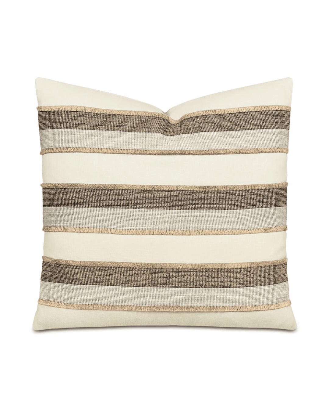 Mini Fringe Pillow with horizontal stripes in shades of beige, tan, and brown on a neutral background, embodying Arizona-style aesthetics by Eastern Accents.