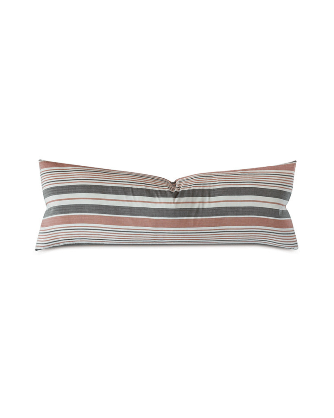 A rectangular Chil Striped Pillow with horizontal stripes in shades of brown, gray, and white, evoking the stylish aesthetic of a Scottsdale Arizona bungalow, isolated on a white background by Eastern Accents.