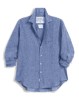 The Frank & Eileen Eileen 26 is a light blue, long-sleeve, relaxed fit button-up shirt with a collar and single chest pocket—true California style—shown on a white background with the "Frank & Eileen" label visible.