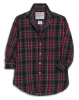 The Frank & Eileen Eileen Button Up Shirt F25 features a relaxed fit, long sleeves, and a red, black, yellow, and white plaid pattern with loosely rolled-up sleeves and an open collar for easy California style. Shirt label is visible inside.