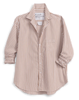 Tan striped cotton button-up shirt with chest pocket and rolled sleeves by Frank & Eileen, classic casual style.