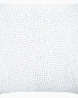 The John Robshaw Euro Sham is a square white throw pillow crafted from organic cotton voile, featuring a modern textured look with small, uneven blue stitched lines scattered across the surface.