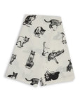 Black cat illustrated tea towel with playful text, Fishes Eddy Cat Tricks, cotton, 20x28 inches, kitchen accessory.