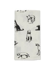 Cotton tea towel with black dog commands print, 20x28 inches, Fishes Eddy, machine washable for easy care.