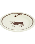 White stoneware plate with brown cow and rope design by Fishs Eddy, Bull Lasso Plate, microwave and dishwasher safe.