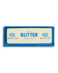 Salted butter stick on Fishes Eddy Butter Stick Dish, blue microwave-safe stoneware tray, kitchen accessory.