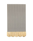 The My Mind's Eye Guest/Dinner Napkin features vertical black and white stripes with a scalloped gold foil edge, adding stylish elegance to your table. Perfect for special occasions or everyday use.