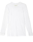 The LS Slim Tee by The Great Inc., a plain white long-sleeve cotton crewneck t-shirt, is laid flat against a white background.