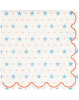 The My Mind's Eye Cocktail Paper Napkin features a white background, scalloped red-edged border, small red dots, and blue stars—making it ideal for summer barbeques and festive gatherings.