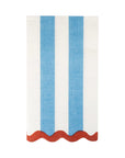 The My Mind’s Eye Guest/Dinner Napkin features two vertical blue stripes and a wavy red border on a white background—perfectly sized for gatherings.