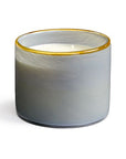 The Beach House Candle by Lafco NY features white soy wax in a cylindrical, hand-blown glass vessel with a glossy gray finish and a thin yellow rim, displayed against a plain white background.