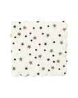 The My Mind's Eye Cocktail Paper Napkin features white paper with scalloped edges and a gold and black star pattern—ideal for festive gatherings or summer barbeques.