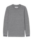Heather grey long sleeve slim tee with crew neck, 100 cotton by The Great Inc., made in USA, laid flat.