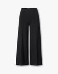 The Rag & Bone irina cropped wide leg pant features a high waist, front seam detailing, and is crafted from ponte fabric in black, showcased against a plain white background.