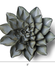 The Goyet Azalea Grey by Chive Ceramics (thru Faire) is a grey succulent with thick, pointed leaves, seen from above. Measuring 5 inches wide and tall, it’s ideal for plant wall decor or to pair with ceramic flower wall hangings.