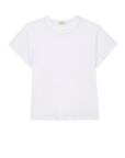 The Donni Jersey Tee, a plain white Supima cotton crewneck short-sleeve t-shirt, is laid flat on a white background.