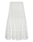 The Victorian Skirt by The Great Inc. is a white, ankle-length skirt featuring delicate lace, embroidered details, a gathered waist, and lightweight fabric for a flowy fit.
