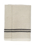 The Caravan Vintage Linen Towels Set-2 features folded beige towels with two dark gray stripes near one edge, displayed on a white background—ideal for bringing rustic charm to your table linens.