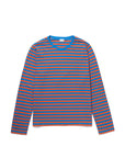 The Kule "Modern Long" is a cotton long sleeve tee with blue and red horizontal stripes, shown flat on a white background.