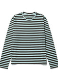 The Modern Long by Kule is a lightweight long sleeve shirt with black and light blue horizontal stripes. Crafted from premium Portuguese cotton, this versatile basic tee features a round neckline, making it ideal for any occasion.