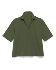 The Frank & Eileen Patty Popover SS Henley is a short-sleeve, olive green heritage jersey shirt with a deep V-neck and relaxed fit, shown flat on a white background.
