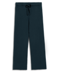 The Frank & Eileen Catherine Favorite Sweatpant is a high-rise, wide-leg, ankle-length style in dark blue with an elastic waistband and front drawstring, shown garment-dyed and laid flat on a white background.