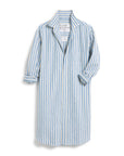 The MARY Shirtdress S25 by Frank & Eileen features long sleeves, blue and white stripes, a collar, single chest pocket, and rolled cuffs—ideal as a casual dress or chic beach cover-up.