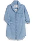 The MARY Shirtdress S25 by Frank & Eileen features light blue denim, long sleeves, a single chest pocket, button-down front, open collar, and slightly rolled-up sleeves—a versatile wardrobe essential.