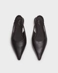 The Rag & Bone mercer slingback flat is a black pointed-toe leather shoe featuring elasticated back bands and a cushioned footbed, shown against a plain white background.