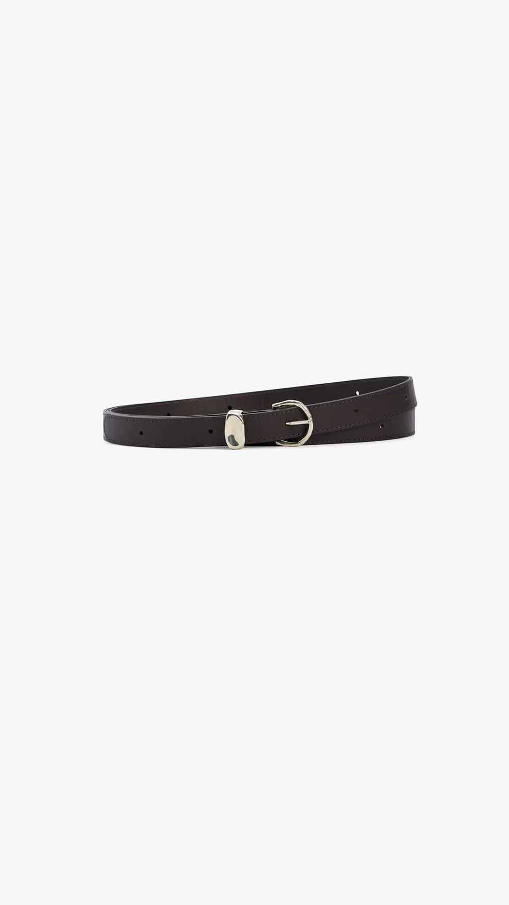 The Janessa Leone Myra DW Belt is a dark brown-black regenerative leather wrap belt with artisan silver hardware, shown on a plain white background.