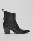 The ONCEPT Nashville Boot is a black genuine leather ankle boot with a pointed toe, block heel, and pull tab at the back, displayed in profile against a plain white background.