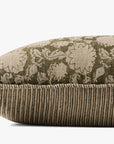 The PLL0165 Green Pillow 12x27 by Loloi Rugs features a decorative linen design with a green and beige floral pattern, beige textured fabric with vertical stripes, and a hidden flap zipper for a seamless finish.