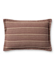 The PCJ0023 Howie Wine Pillow 13x21 by Loloi Rugs is a rectangular decorative pillow with a brown base, horizontal beige and cream stripes, and a textured, machine-woven cotton construction, shown on a white background.