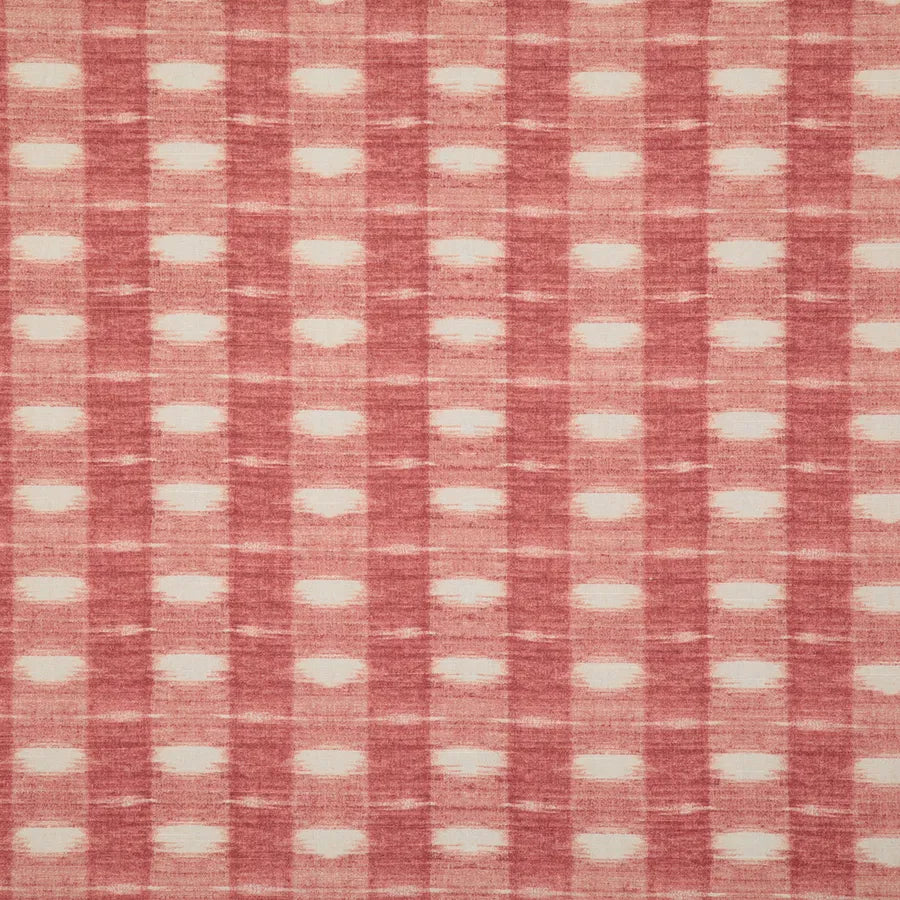 The Custom 1 Pillow 28x28 by Pindler features red and cream woven fabric with a plaid-inspired geometric pattern of intersecting lines forming rectangles—an ultra-luxurious, textured look ideal for euro pillows.