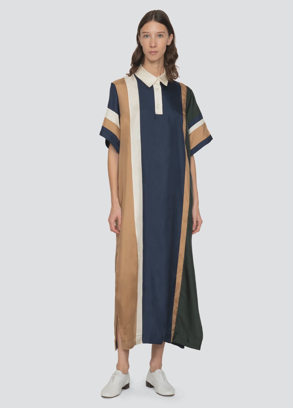 navy blue and tan dress Coast Women's Lisa Tan Cross Neck Structured Satin Bow Detail Midi Dress in Navy