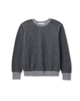 The Perfectwhitetee Ziggy Reverse LS Sweatshirt is a dark gray cotton fleece crewneck with lighter gray ribbed cuffs, collar, and waistband, shown on a white background.