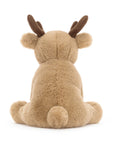 The Romi Reindeer plush toy by Jelly Cat Inc. features soft brown fur, round ears, dark brown antlers, and a fluffy tail—an adorable Christmas companion shown from the back against a plain white background.