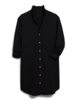 The Mary Classic Shirtdress-Ruffle by Frank & Eileen features a black ruffle collar, white buttons, chest pocket, and rolled-up long sleeves for effortless style.