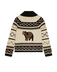 Beige cardigan with black trim and brown-black pattern, soft cotton blend, The Great Inc. Bear Lodge at Bungalow Furniture.
