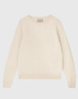 The Brushed Crew by Jumper 1 2 3 4/CR2 is a plain long-sleeve off-white cashmere jumper with ribbed cuffs and hem, shown laid flat on a light background.