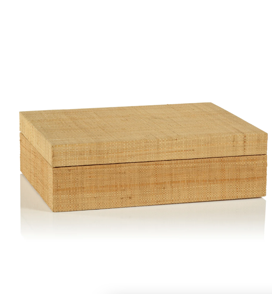 A rectangular Grasscloth Box Extra Large with a textured surface, typical of a Scottsdale Arizona bungalow style, presented on a white background. The box appears sturdy and simple in design, ideal for storage or decorative purposes. Brand name: Zodax